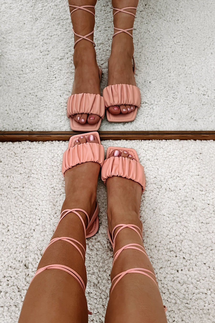 Brenda Ruched Ankle Wrap Sandals (Pink) - NanaMacs