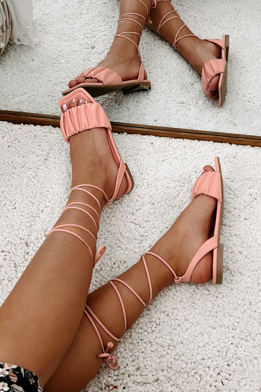 Brenda Ruched Ankle Wrap Sandals (Pink) - NanaMacs