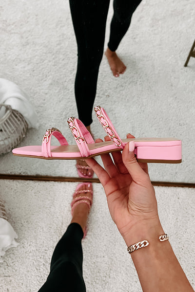 Getting Attention Strappy Chain Slip-On Sandals (Pink) - NanaMacs