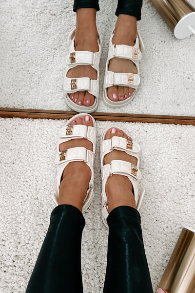 Chic Chick Quilted Velcro Strap Sandal (Ivory) - NanaMacs