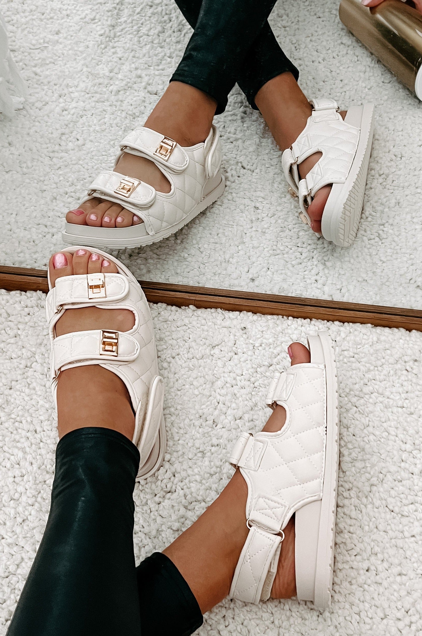 Chic Quilted Velcro Strap Sandal (Ivory) NanaMacs
