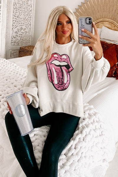 "Shine A Light" Sequin Tongue Pullover (Cream) - NanaMacs