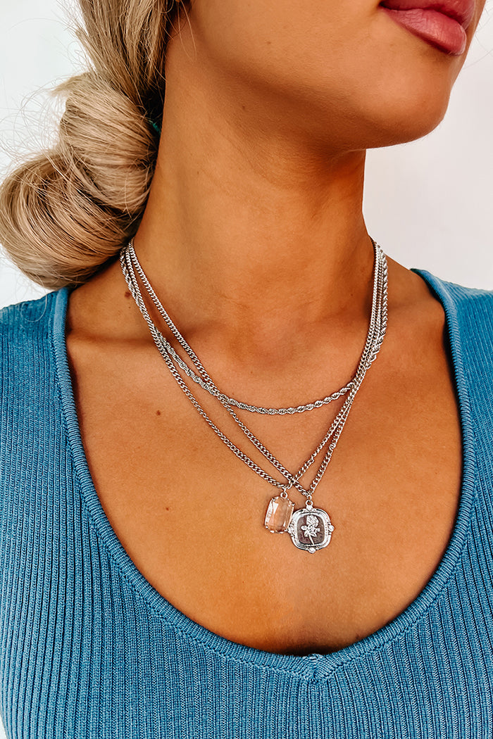 Prized Roses Layered Necklace (Silver) - NanaMacs