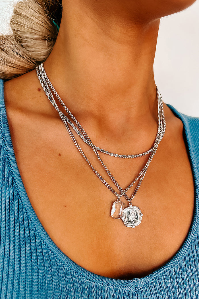 Prized Roses Layered Necklace (Silver) - NanaMacs