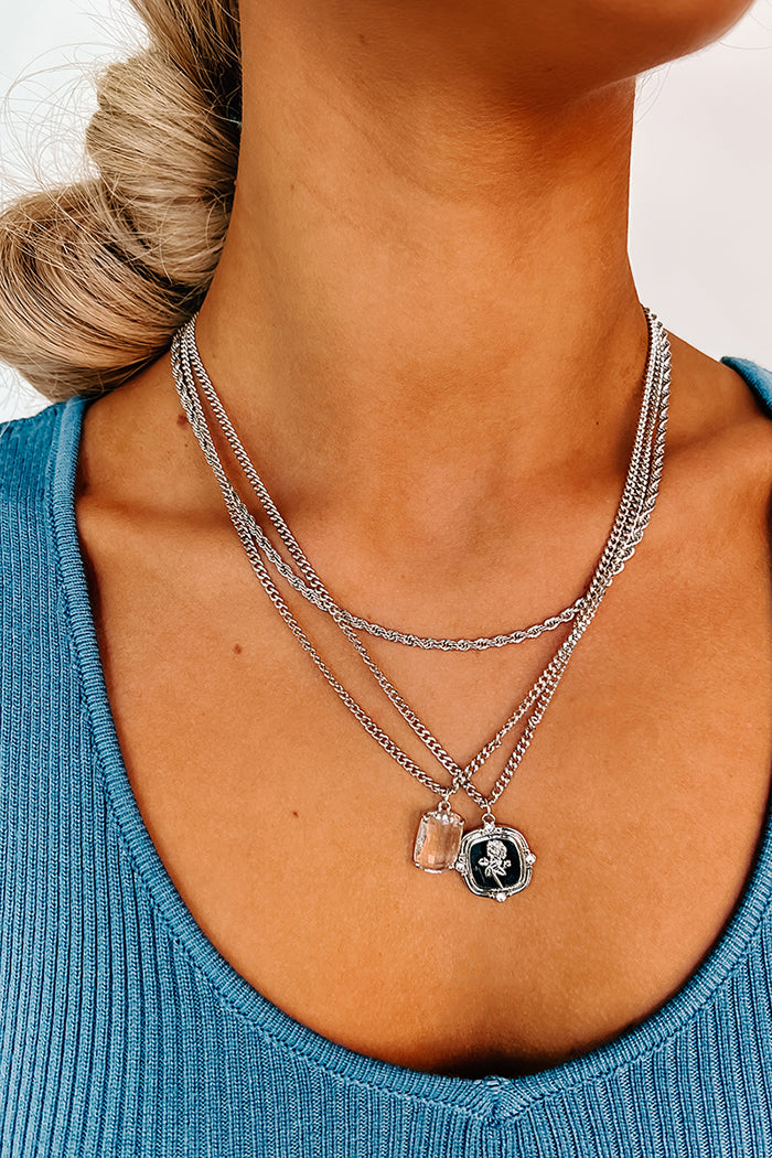 Prized Roses Layered Necklace (Silver) - NanaMacs