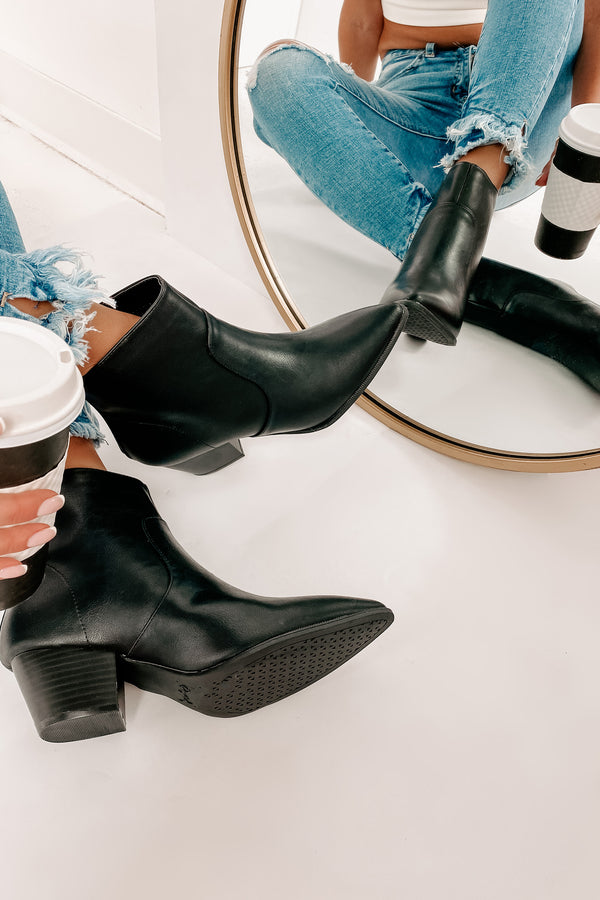 Magnetic Attraction Pointed Toe Faux Leather Booties (Black Crinkle PU) - NanaMacs