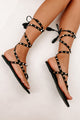 IMPERFECT Not Messin' Around Studded Ankle Wrap Sandals (Black) - NanaMacs