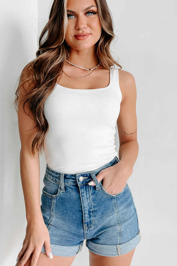 Asher Double Layered Square Neck Tank Top (Ivory) - NanaMacs