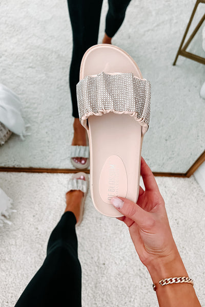 Don't Speak To Me Rhinestone Platform Slide Sandals (Beige) - NanaMacs