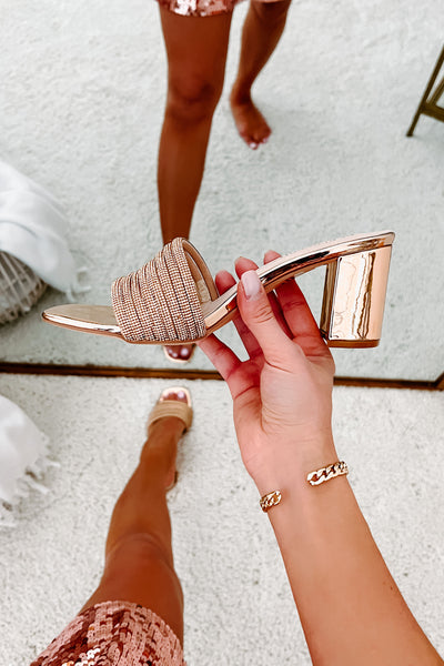 Flashy Feelings Mirrored Rhinestone Strap Heels (Rose Gold) - NanaMacs