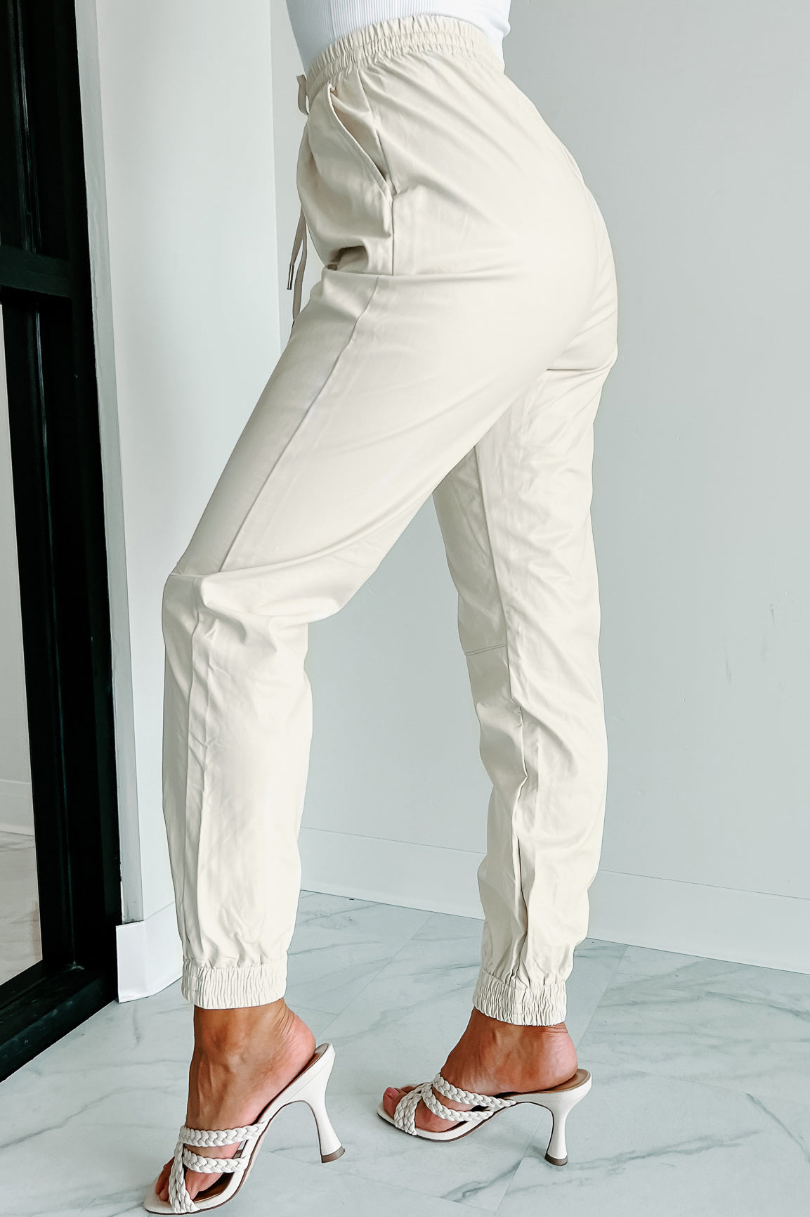 Now Or Never Faux Leather Pants (Beige)