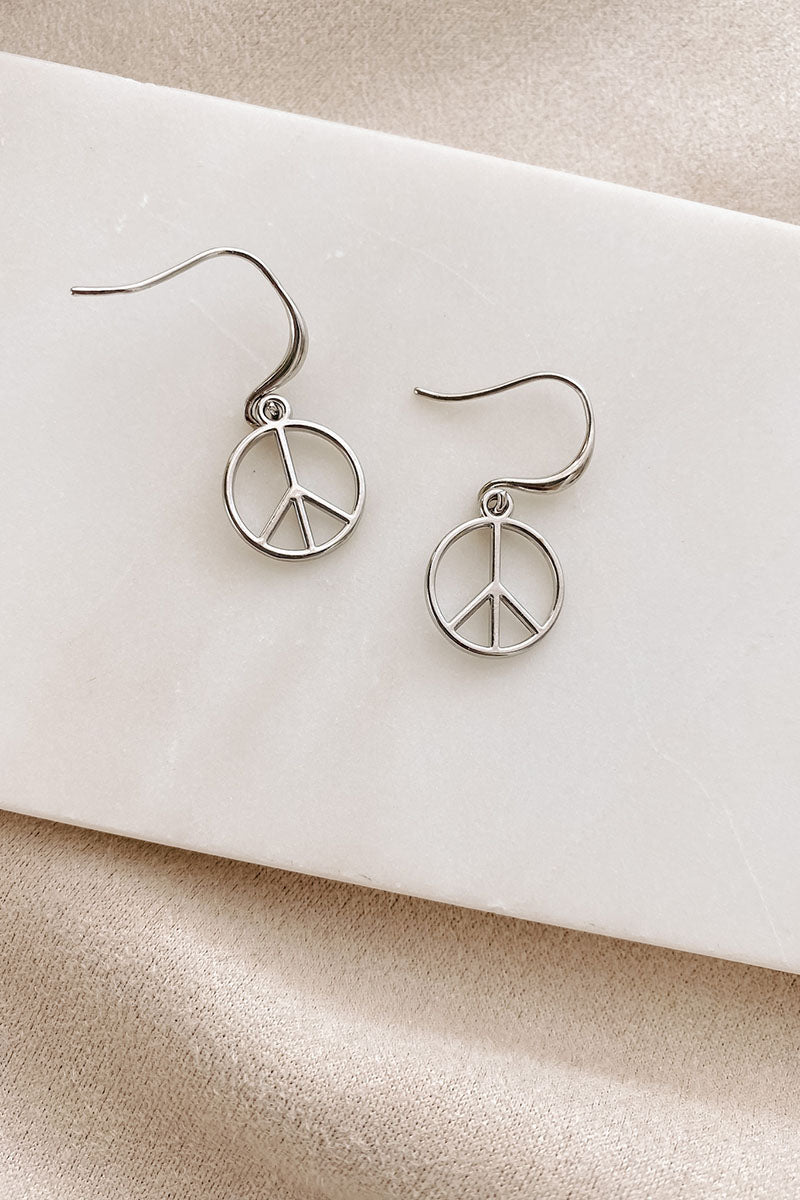 Love And Peace Dangle Earrings (Silver) - NanaMacs