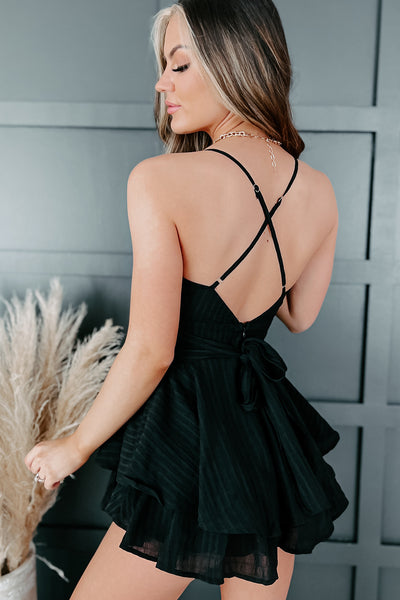 Beauty With Ease Textured Ruffle Romper (Black) - NanaMacs