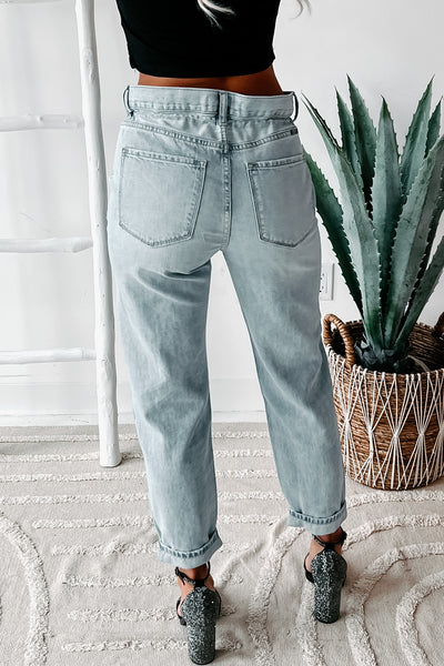 Drawing Conclusions High Rise Straight Leg Drawstring Waist Kancan Jeans (Light) - NanaMacs