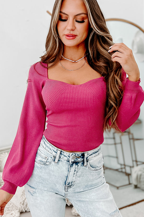 Simply Polished Ribbed Sweater Top (Hot Pink) - NanaMacs