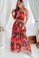 Bali Breeze Tropical Print Halter Neck Maxi Dress (Black/Pink/Orange) - NanaMacs
