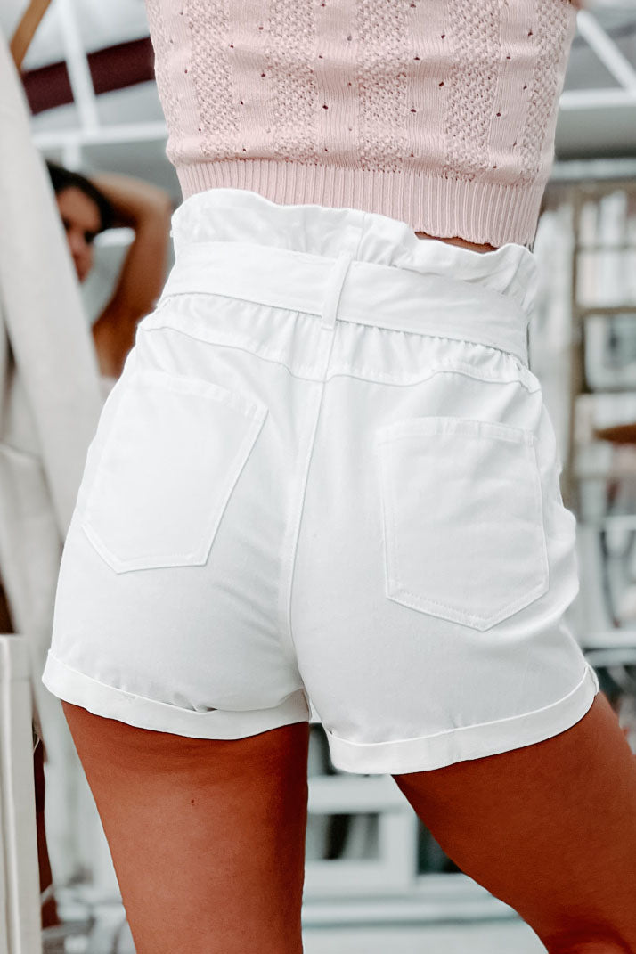 Forever Casual Paperbag Waist Shorts (White) - NanaMacs