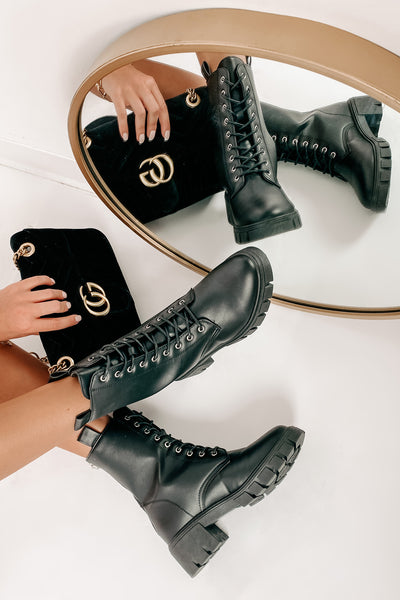 IMPERFECT Adios Amigo Faux Leather Chunky Combat Boots (Black) - NanaMacs