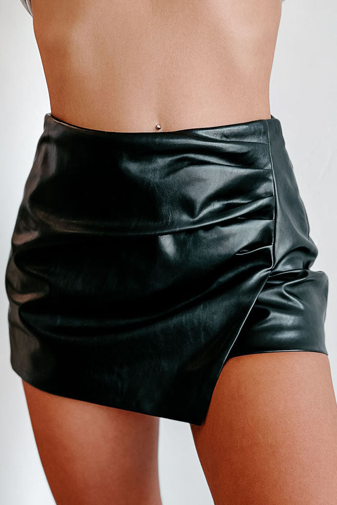 She's Perfection Faux Leather Skort (Black) - NanaMacs