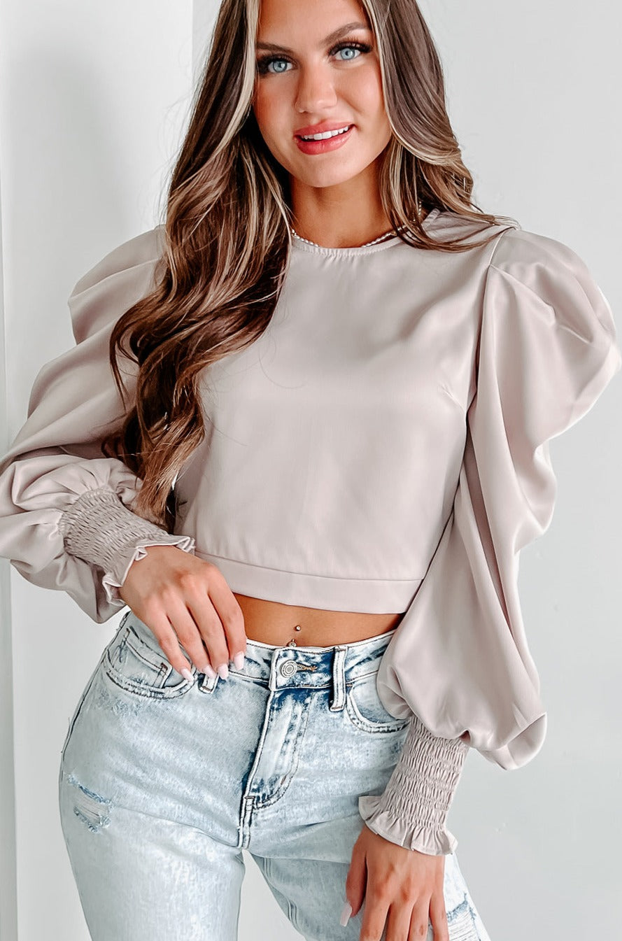 As Fate Would Have It Puff Sleeve Crop Top (Beige) - NanaMacs