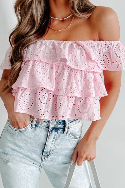 Part Of My Charm Tiered Eyelet Top (Pink) - NanaMacs