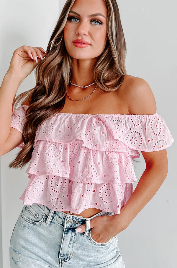 Part Of My Charm Tiered Eyelet Top (Pink) - NanaMacs