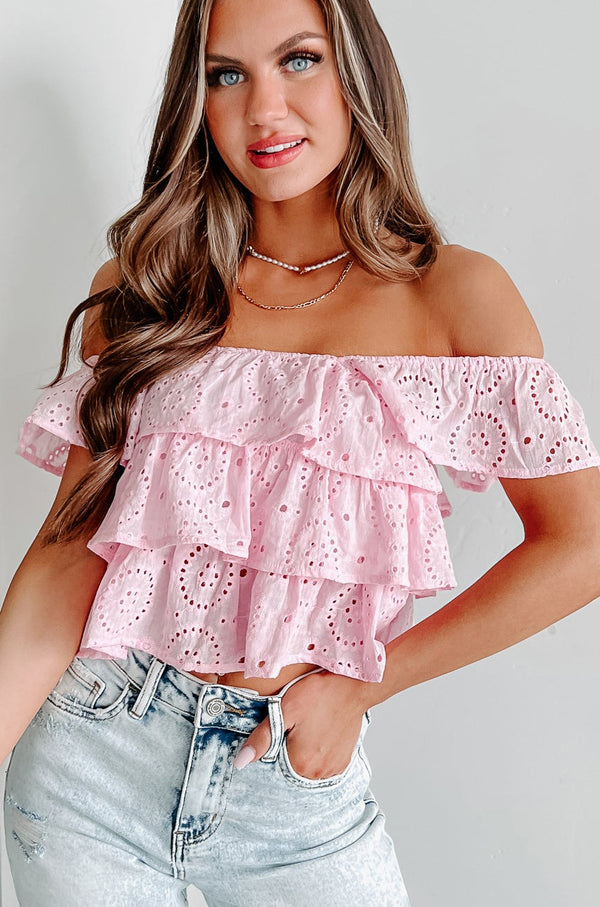 Part Of My Charm Tiered Eyelet Top (Pink) - NanaMacs