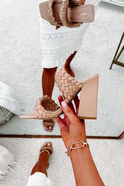 Being Exclusive Braided Strap Square Toe Heeled Sandals (Tan) - NanaMacs