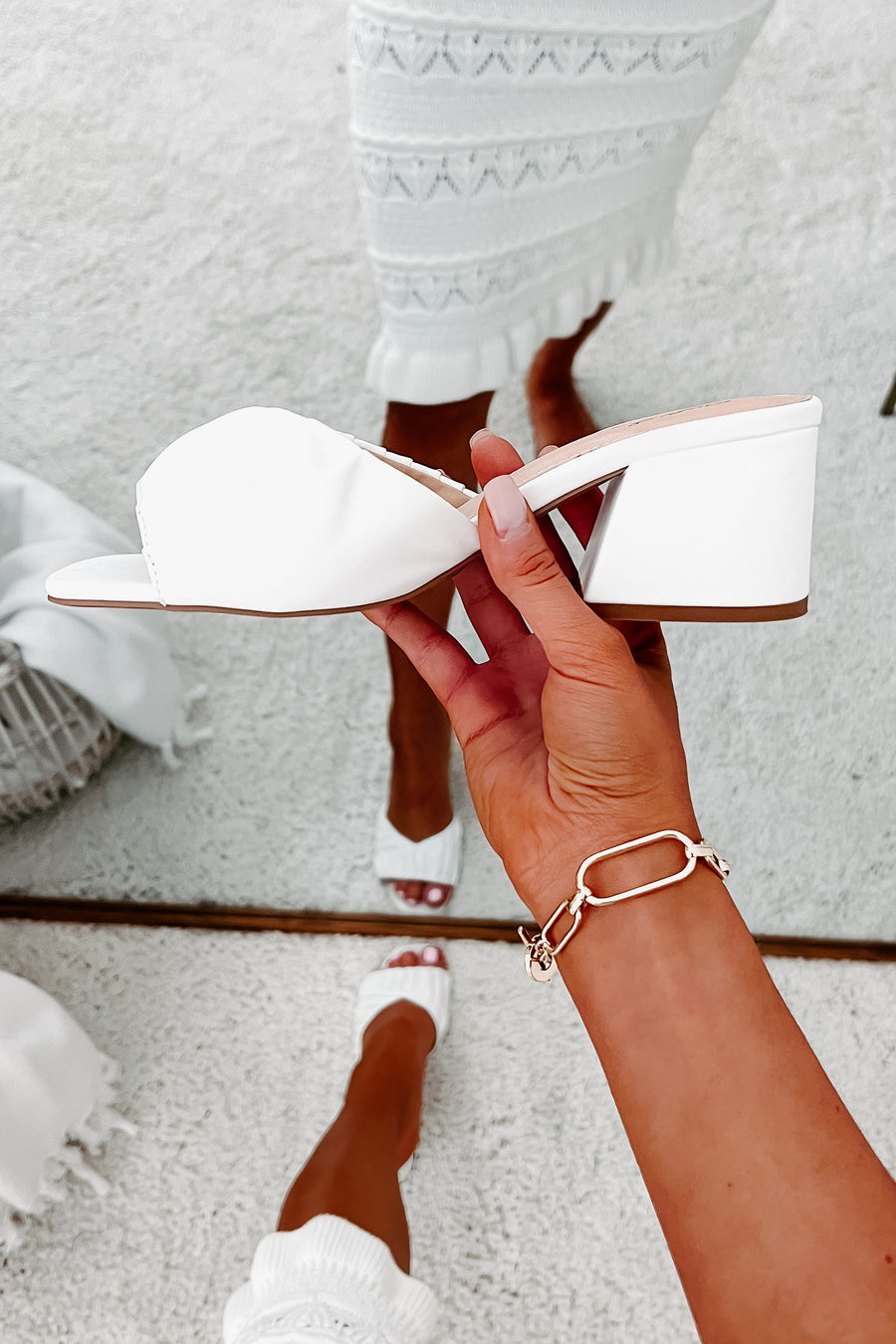 Highly Selective Pleated Strap Heeled Sandal (White) - NanaMacs