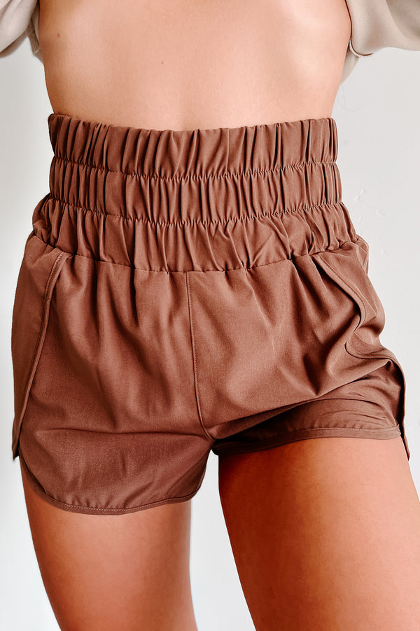 Gym Junkie Elastic Waist Athletic Shorts (Chestnut) - NanaMacs