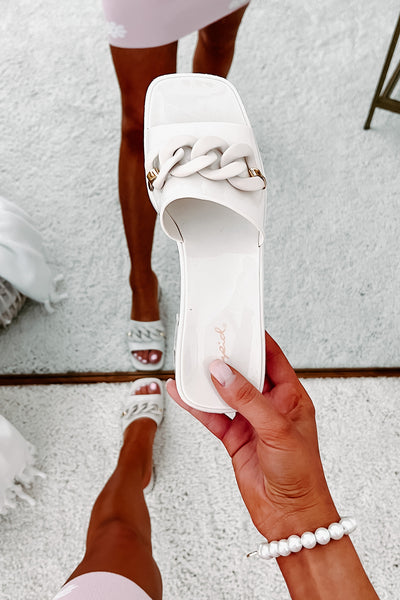 Can't Chain My Mind Chunky Heel Chain Sandals (Light Sand) - NanaMacs