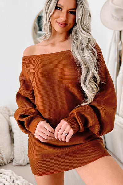 Forever Autumn Ribbed Boatneck Sweater (Cognac) - NanaMacs