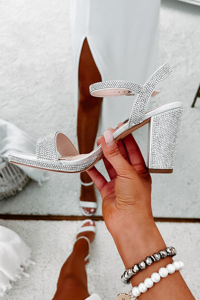 Miss Bling Rhinestone Block Heels (Silver) - NanaMacs
