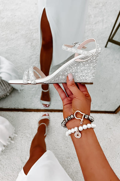 Love Without Boundaries Rhinestone Wedge Heels (White) - NanaMacs