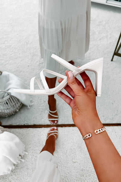 Attitude Upgrade Strappy Square Toe Heels (Off White) - NanaMacs