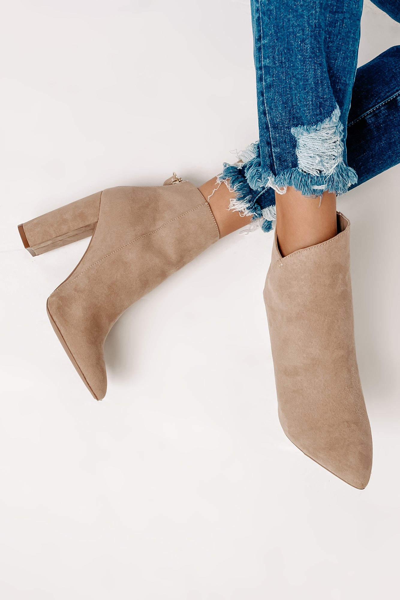 IMPERFECT Plot Twist Faux Suede Booties (Taupe) - NanaMacs