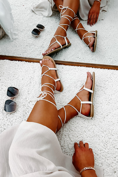 Jeanie Strappy Ankle Wrap Sandals (Bone) - NanaMacs