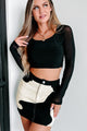 Passing Lights Mesh Sleeve Crop Top (Black) - NanaMacs