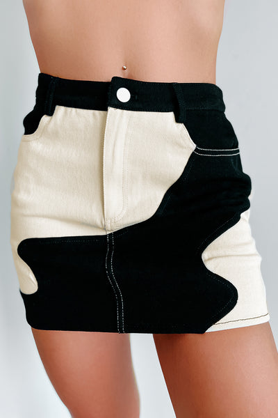 Always Wavy Two-Tone Mini Skirt (Black/Cream) - NanaMacs