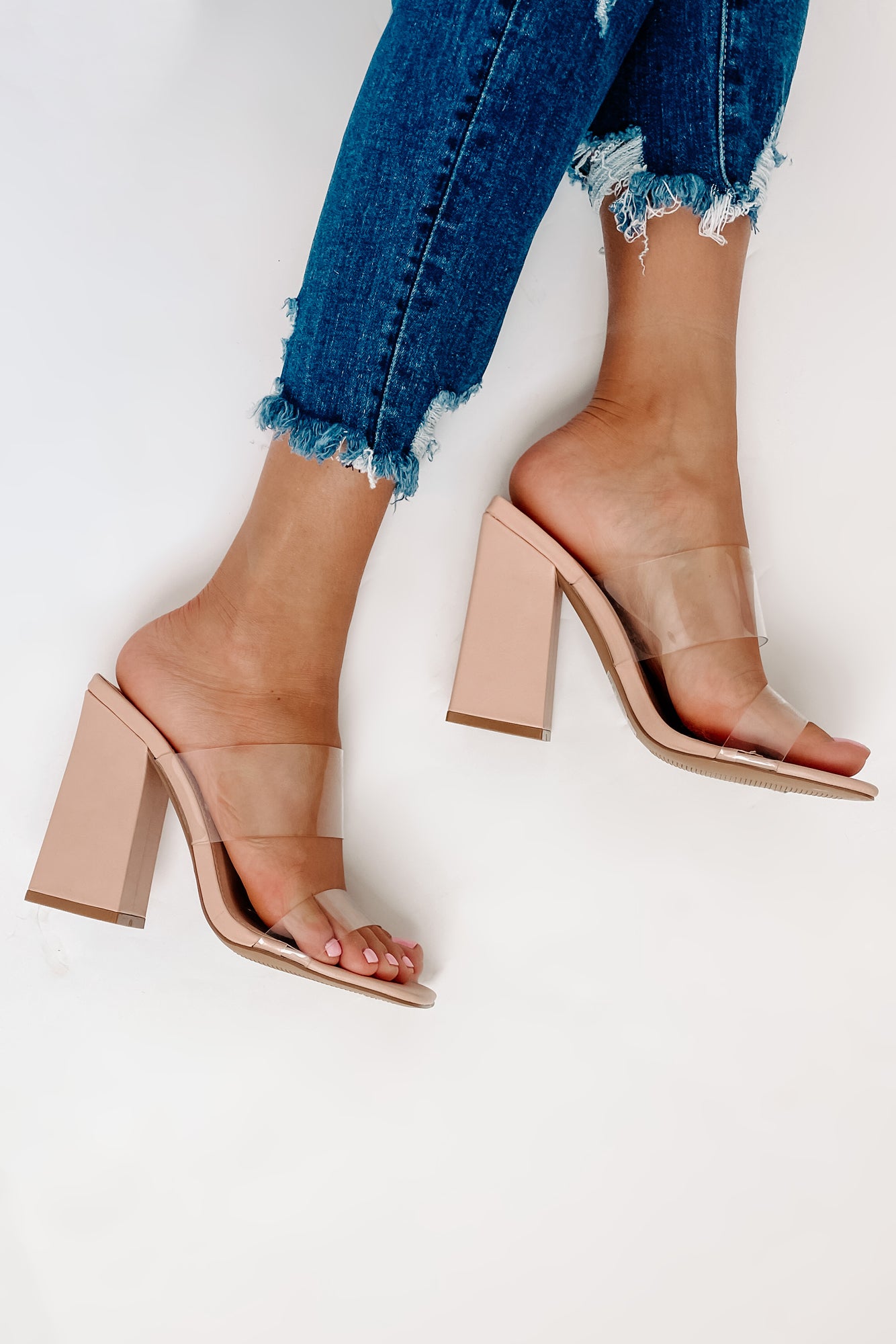 Model Status Clear Strapped Heeled Sandals (Nude) - NanaMacs