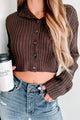 Ester Button-Up Cropped Sweater (Dark Chocolate) - NanaMacs