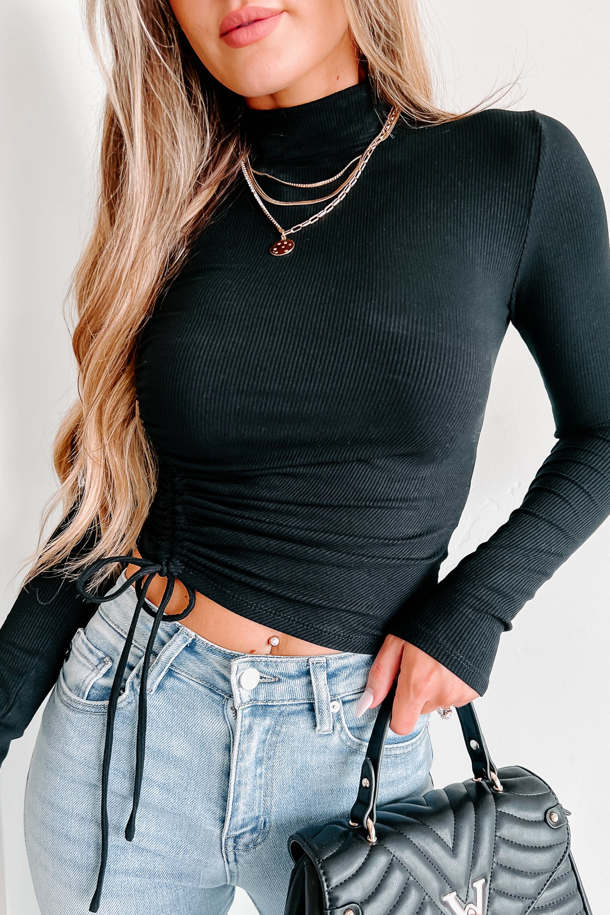 Free To Decide Ruched Long Sleeve Top (Black) - NanaMacs