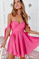 Belle Of The Ball Off The Shoulder Sweetheart Mini Dress (Hot Pink) - NanaMacs