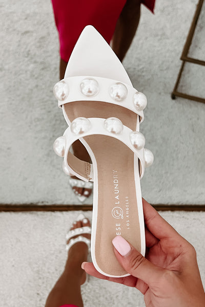 Classy Gal Pearl Detail Chinese Laundry Heels (Bone) - NanaMacs