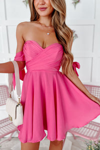 Belle Of The Ball Off The Shoulder Sweetheart Mini Dress (Hot Pink) - NanaMacs