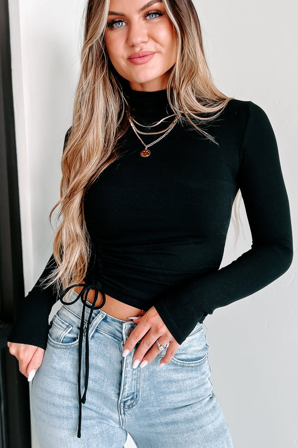 Free To Decide Ruched Long Sleeve Top (Black) - NanaMacs