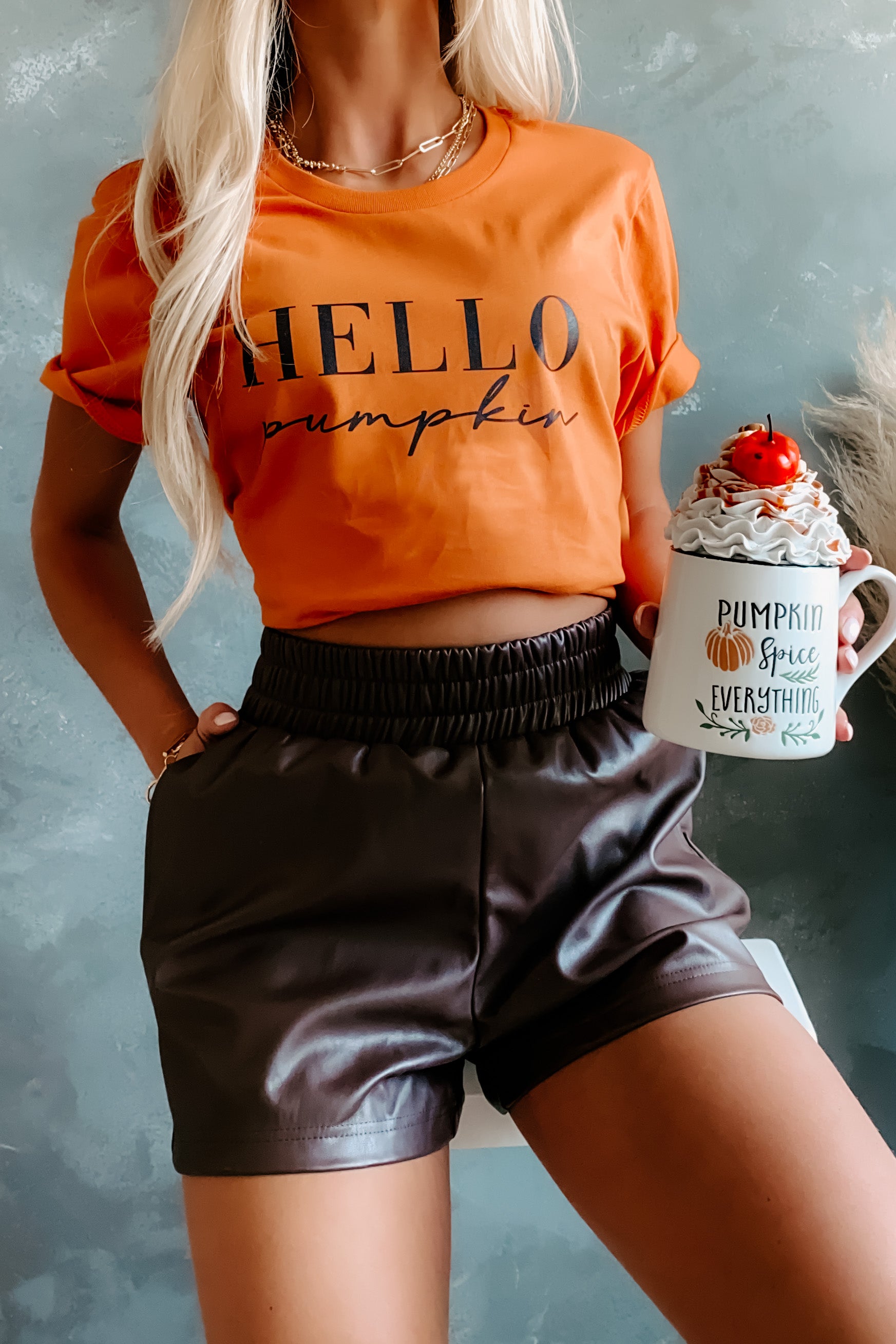 "Hello Pumpkin" Graphic T-Shirt (Burnt Orange) - Print On Demand - NanaMacs