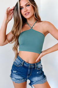 Simply Perfect Ribbed Halter Neck Crop Top (Teal) - NanaMacs