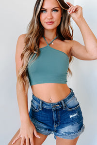 Simply Perfect Ribbed Halter Neck Crop Top (Teal) - NanaMacs