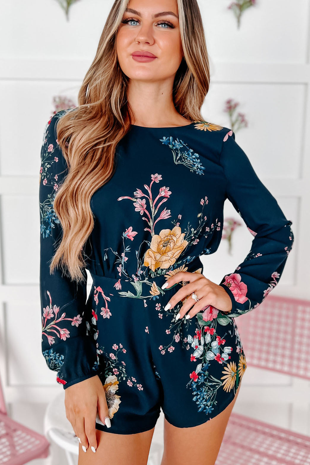 Always A Lady Floral Open Back Romper (Navy Multi) · NanaMacs